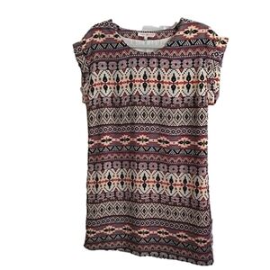 𝅺altar'd State Southwest Aztec Geometric Pattern Cuffed Cap‎ Sleeve Shift Dress
